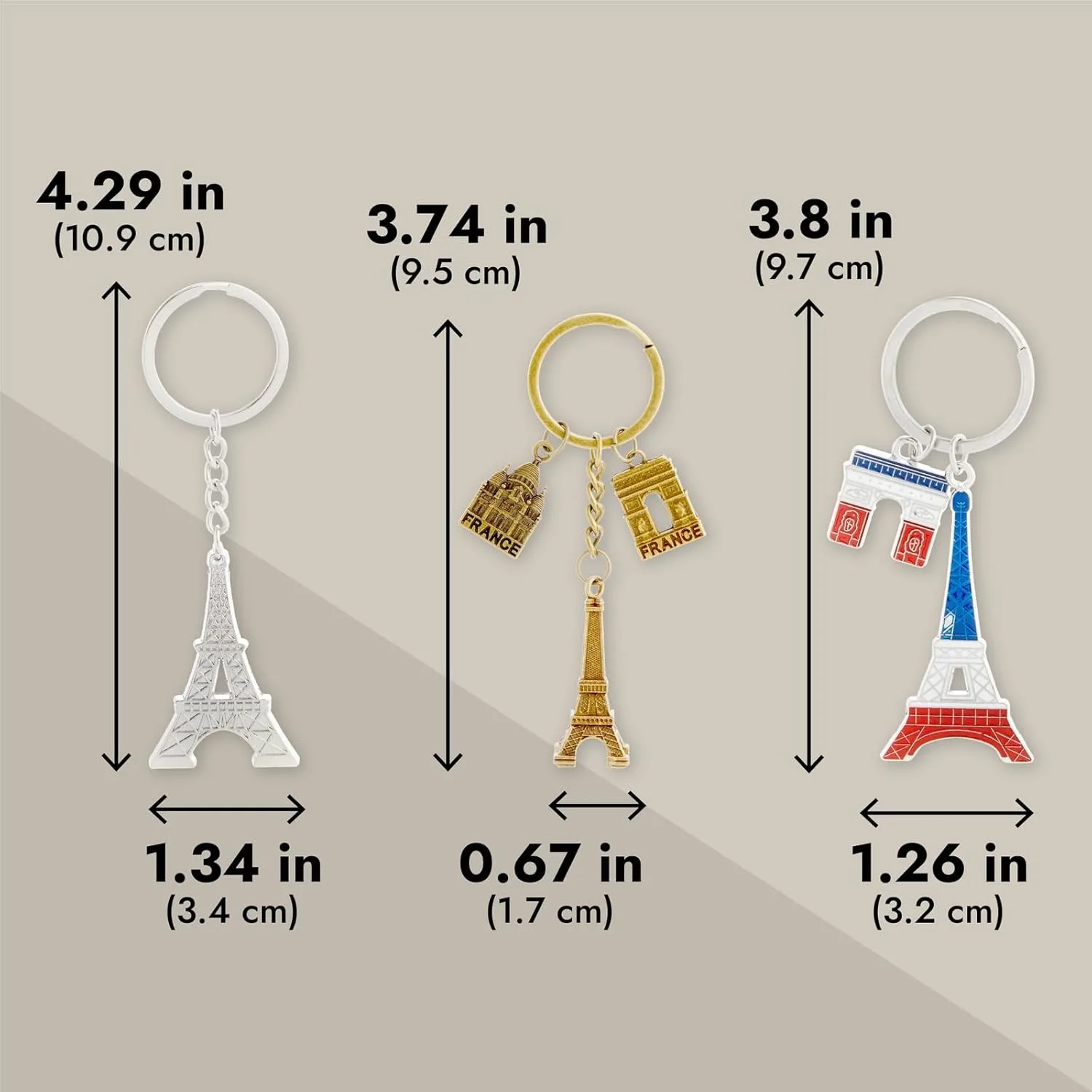 Juvale 6 Pack Paris Keychain, France Souvenir Gift, Eiffel Tower, French Flag, and Arc de Triomphe Metal Key Rings, Ideal Paris Souvenirs from France, Silver/Bronze - Image 5