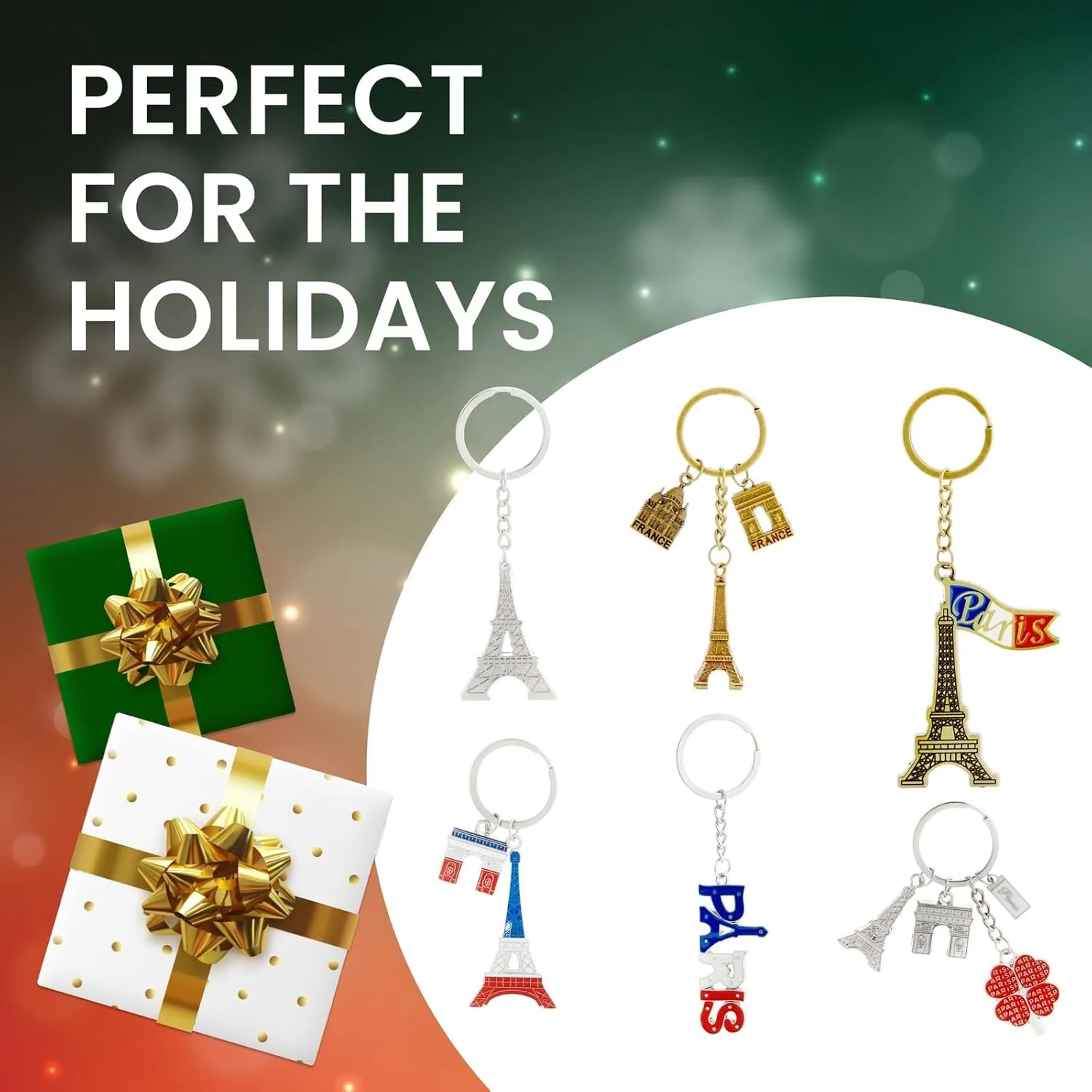 Juvale 6 Pack Paris Keychain, France Souvenir Gift, Eiffel Tower, French Flag, and Arc de Triomphe Metal Key Rings, Ideal Paris Souvenirs from France, Silver/Bronze - Image 6