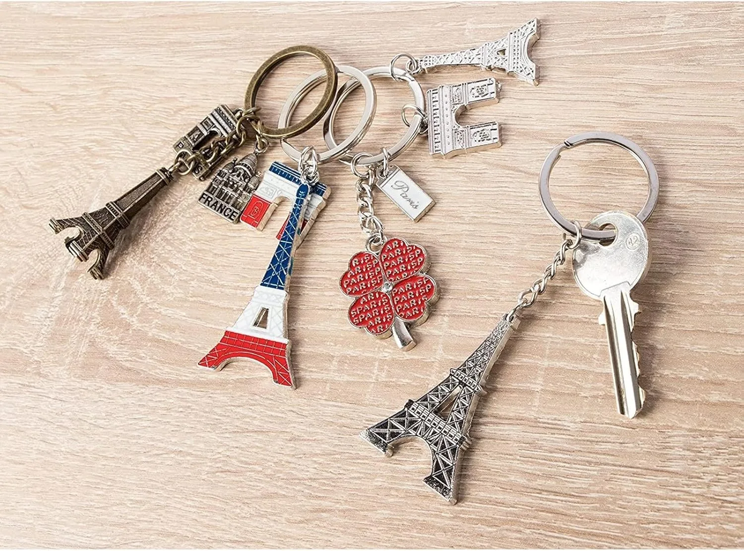 Juvale 6 Pack Paris Keychain, France Souvenir Gift, Eiffel Tower, French Flag, and Arc de Triomphe Metal Key Rings, Ideal Paris Souvenirs from France, Silver/Bronze - Image 2